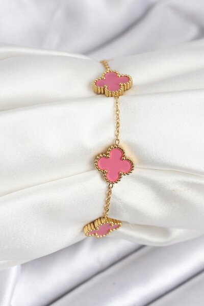 callerrons accessories سوار ذهبي اللون على شكل برسيم وردي - EBJ250920W37791