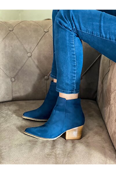 BERFONA DALİDA LACİVERT SÜET 6 CM TOPUKLU DALLAS KISA BOT