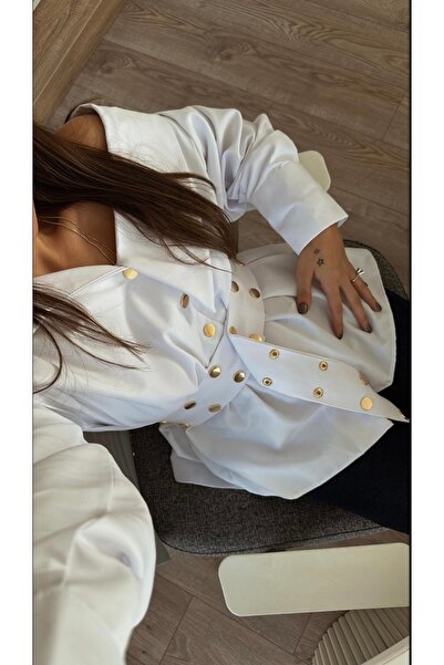 Clariss White Shirt with Gold Studded Belt