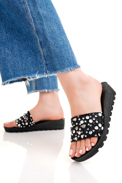 Modafırsat Women's Casual Slippers Black Stylish Guest House Outdoor Slippers