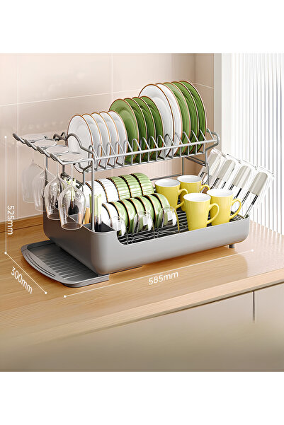 Living Plastic Dish Rack with Compartments for Cutlery & Iron Holders for Cup...