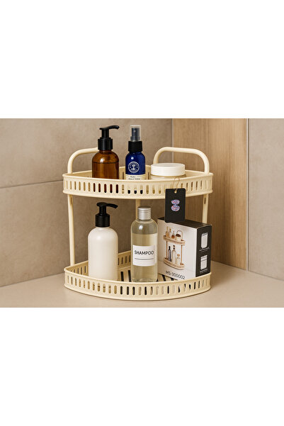 Living رف زاوية حديدي من طبقتين لتنظيم المطبخ والحمام، لون بيج