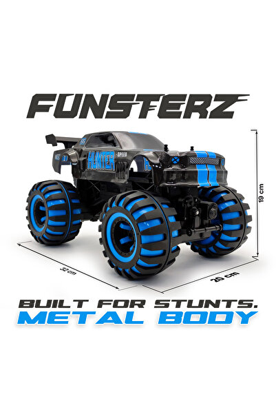 funsterz Neon Series RC Stunt Car | 1:12 Scale Black Remote Control Car with LED Lights & Battery