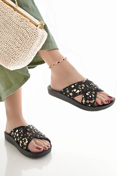 Modafırsat Women's Casual Slippers Black Stylish Guest House Outdoor Slippers