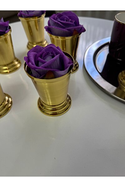 Elzemm store Decorative Gold Plated Rose Bowl Includes 6 Purple Roses
