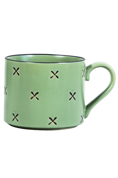 ONLY MUGS Cana ceramică "Green Stitch" – Verde pastel cu model încrustat – 30...