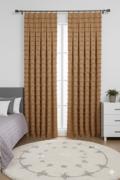 Madame Dower Wave Collection Milk Coffee 2-Piece Background Curtain 1X3 Most Frequently Pleated – Special Texture, Ready to Use
