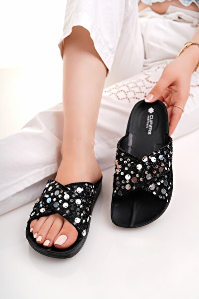 Modafırsat Women's Casual Slippers Black Stylish Guest House Outdoor Slippers