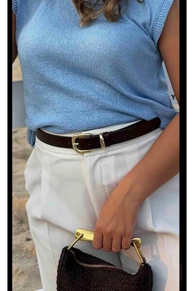 Gesa Women's Gold Buckle Brown Belt