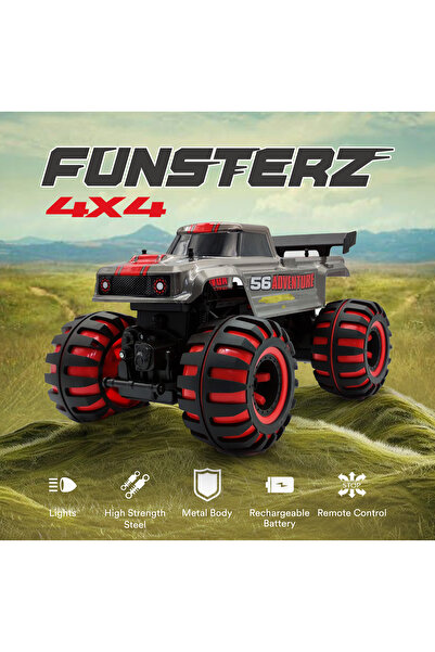 funsterz Neon Series Adventure RC Truck 1:12 Scale Silver Remote Control Car with LED Lights Battery