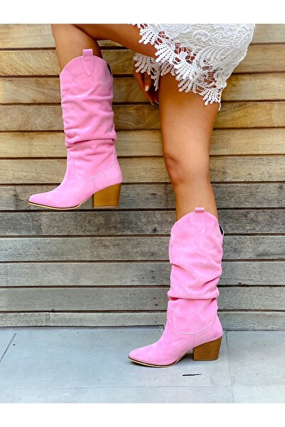 BERFONA حذاء دالاس ذو كعب عالي 6 سم من جلد الغزال الوردي تيري