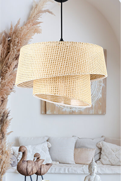 yamsan Manolya Modern Kumaş Başlıklı 2 Katlı Yatak Odası Çocuk Odası Salon Mutfak Hol Avize