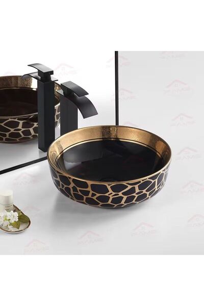 Lumini de Poveste Lavoar pe blat, Ceramica, Negru, Auriu, Rotund, Safari Lux