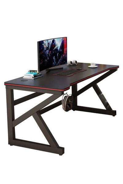COOYA Gaming Desk,Large Manual Height Adjustable Black Gaming Computer Desk,X-frame Design,100*60*75cm