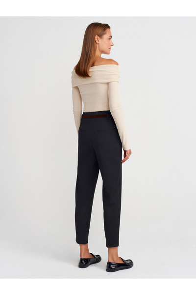 Dilvin 72183 Belted High Waist Trousers-Black