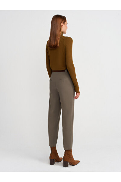 Dilvin 72183 Belted High Waist Trousers-Green