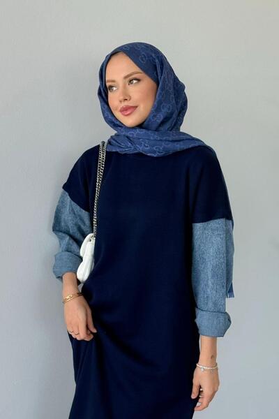 HAZA MODA Leyal Triko Elbise Lacivert