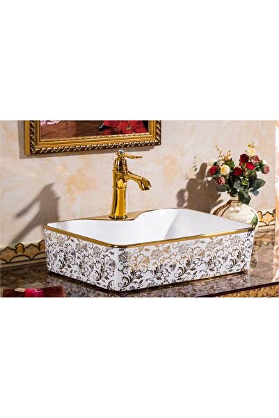 Lumini de Poveste Lavoar pe blat, Ceramica, Auriu, Alb, Dreptunghi, Motive LD...