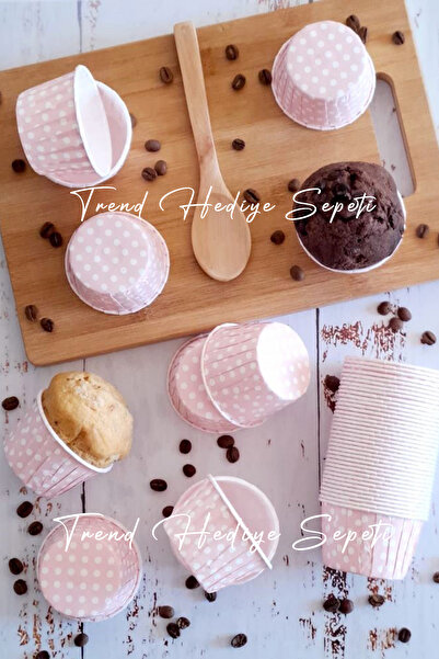 PASTAHÜMA 50'li Açık Pembe Puantiyeli Muffin Kalıbı Cupcake Kalıbı Kek Kapsülü