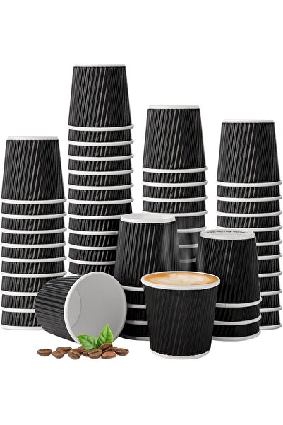 MARKQ [عبوة من 50 قطعة] أكواب قهوة وشاي سوداء للاستخدام مرة واحدة سعة 4 أونصا...