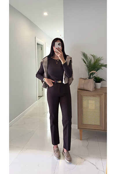 BİRCANÇİL ZR Wita Blugi cu tăietură în picioare, culoare maro amar, lungime între picioare și gleznă