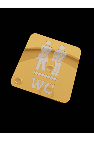 GİZEM SHOP Modern Aynalı Pleksi Tuvalet İşareti - Gold & Gümüş WC Tabelası 10x10 cm