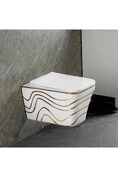 Lumini de Poveste Vas toaleta WC suspendat Style, Alb, Auriu, LDP520A