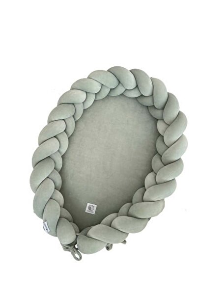 Sparrow Babynest 2 in 1 pentru copii, cu margini impletite, din bumbac catifelat, Velvet, Eucalipt