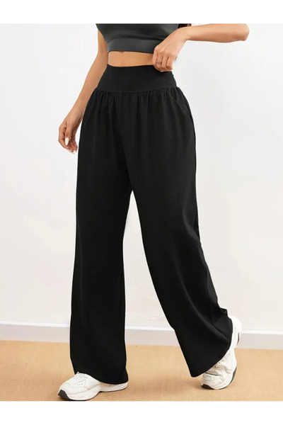 ELASSEL Μαύρο χειμερινό φαρδύ παντελόνι φόρμας με σαρωτήρια