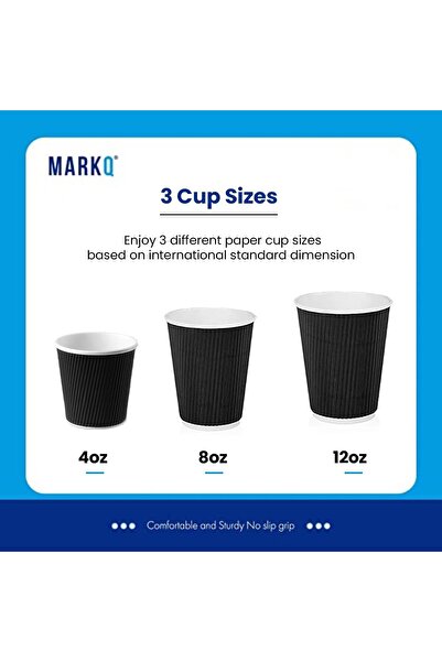 MARKQ [25 Pack] 4oz Black Disposable Coffee Cups - Triple Wall Ripple Hot Paper Cups for Tea & Drinks