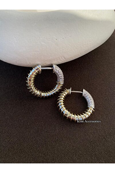 MZKRM ÇİFT RENK ZİRKON TAŞLI 14K PİRİNÇ KÜPE