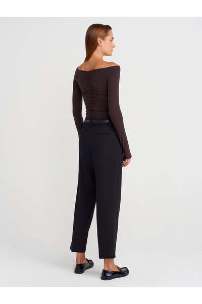 Dilvin 72162 Belted Straight Trousers-Black