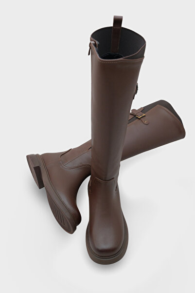 LOJO Women's Belt Buckle Side Zipper Casual Boots Elena Brown