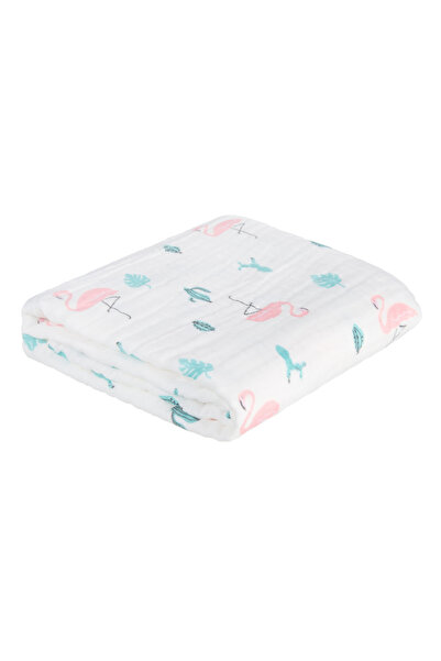 Akuku Multifunctional muslin baby blanket Flamingo 110x105 cm, lightweight fabric made of cotton