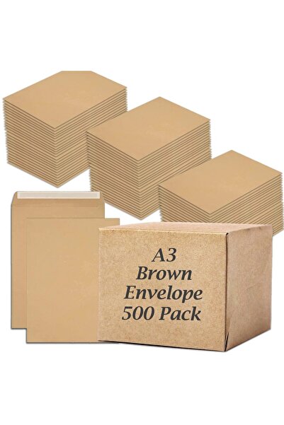 MARKQ [A3] مظاريف بنية [عبوة من 500]، 12 بوصة × 16 بوصة، مظاريف بريد ذاتية الغلق، 80 جرامًا للمتر المربع