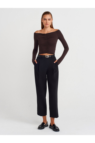 Dilvin 72162 Belted Straight Trousers-Black