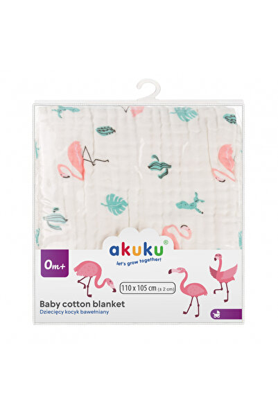 Akuku Multifunctional muslin baby blanket Flamingo 110x105 cm, lightweight fabric made of cotton