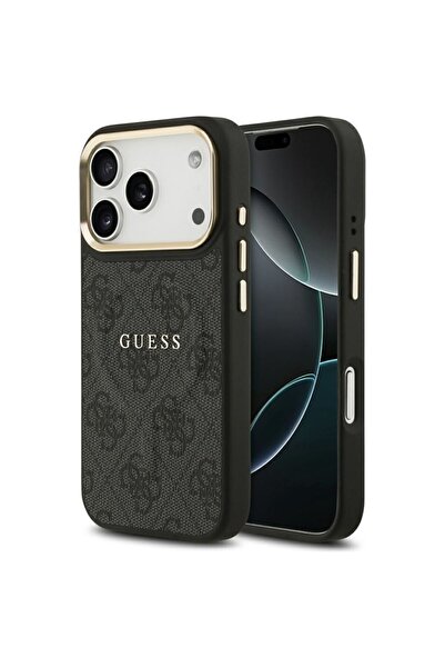 REDz Accessories Husă Guess cu MagSafe pentru iPhone 17 Pro, PU 4G Classic, GUHMP17LP4MSEGCK, Negru/Auriu