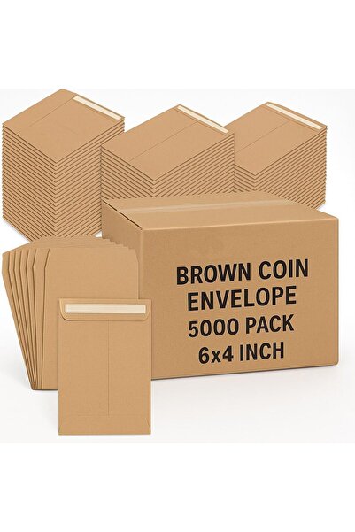 MARKQ مظاريف عملات معدنية بنية اللون [عبوة من 5000]، 6 × 4 بوصات، مظاريف بذور ذاتية اللصق من كرافت، 80 جرامًا للمتر المربع