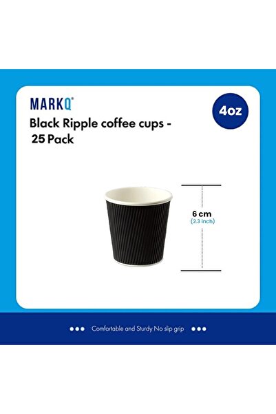 MARKQ [25 Pack] 4oz Black Disposable Coffee Cups - Triple Wall Ripple Hot Paper Cups for Tea & Drinks