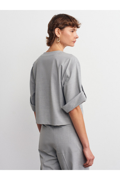 Dilvin 50519 Πουκάμισο με μανίκια με κυρτό σχήμα-Ανοιχτό γκρι