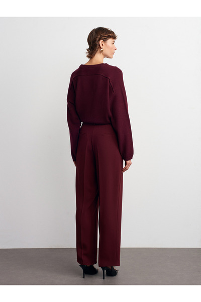 Dilvin 7954 High Waist Trousers-Burgundy