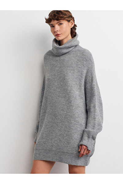 Dilvin 2268 Turtleneck Wide Sweater-Dark Gray