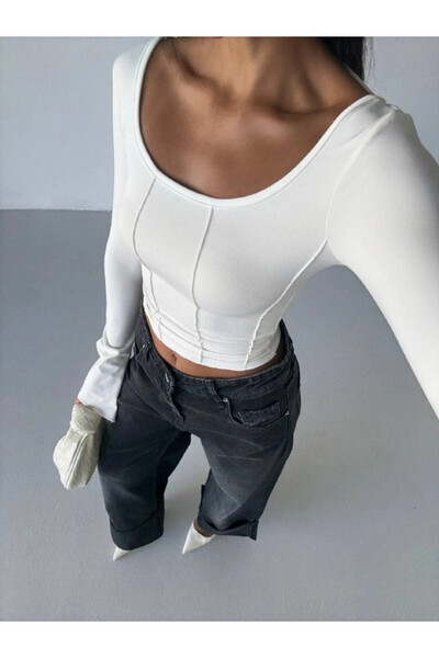 hazelin Γυναικεία λευκή μπλούζα με μακρύ μανίκι με κορδόνι στην πλάτη HZL25W-FRY122771