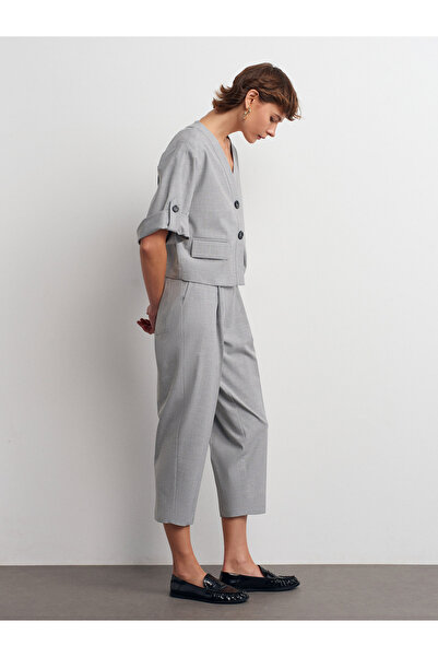 Dilvin 72168 Pres Pileli Ve Bel Kesimli Pantolon-Açık Gri