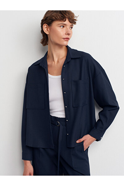 Dilvin 50522 Oversize Shirt-Navy Blue