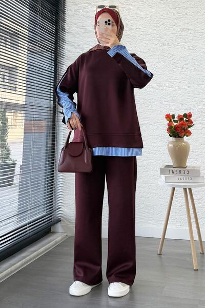 MELEK ARAZ بدلة غوص مزدوجة بتفاصيل قميص – لون أرجواني