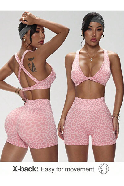 La Saade Pink Wildflex Seamless – Pink Leopard Patterned Sports Set
