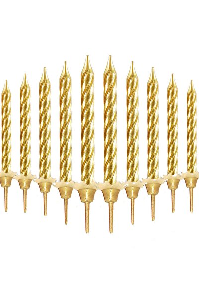 MARKQ [24 Piece] Gold Spiral Birthday Candles with 12 Holders – Metallic Cake Candles for Weddings
