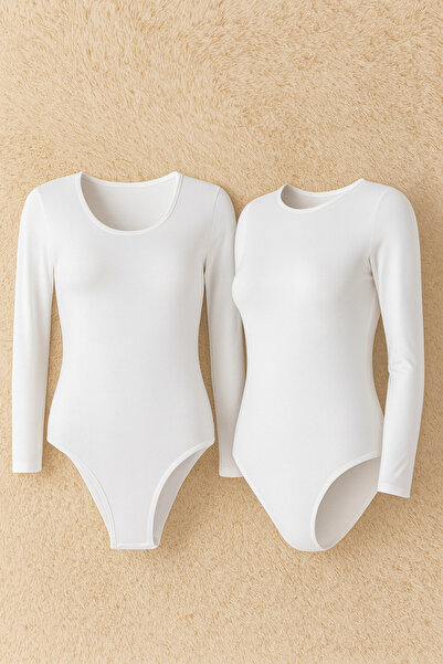 QKK Women's Cotton Lycra Combed Cotton Long Sleeve 2-Piece Snap-On Bodysuit Q6K1K8T3Ka